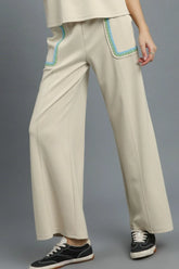 Umgee Drawstring Wide Leg Pants with Scallop Trim Detail OutfitFlow